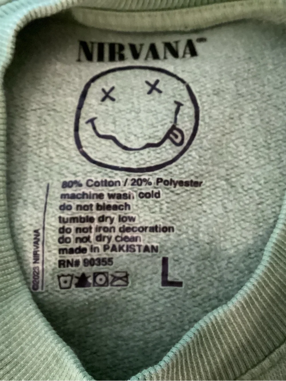 Nirvana 90’s “Nevermind” Green 2 Sided Adult Sweatshirt Sz Large - IEC